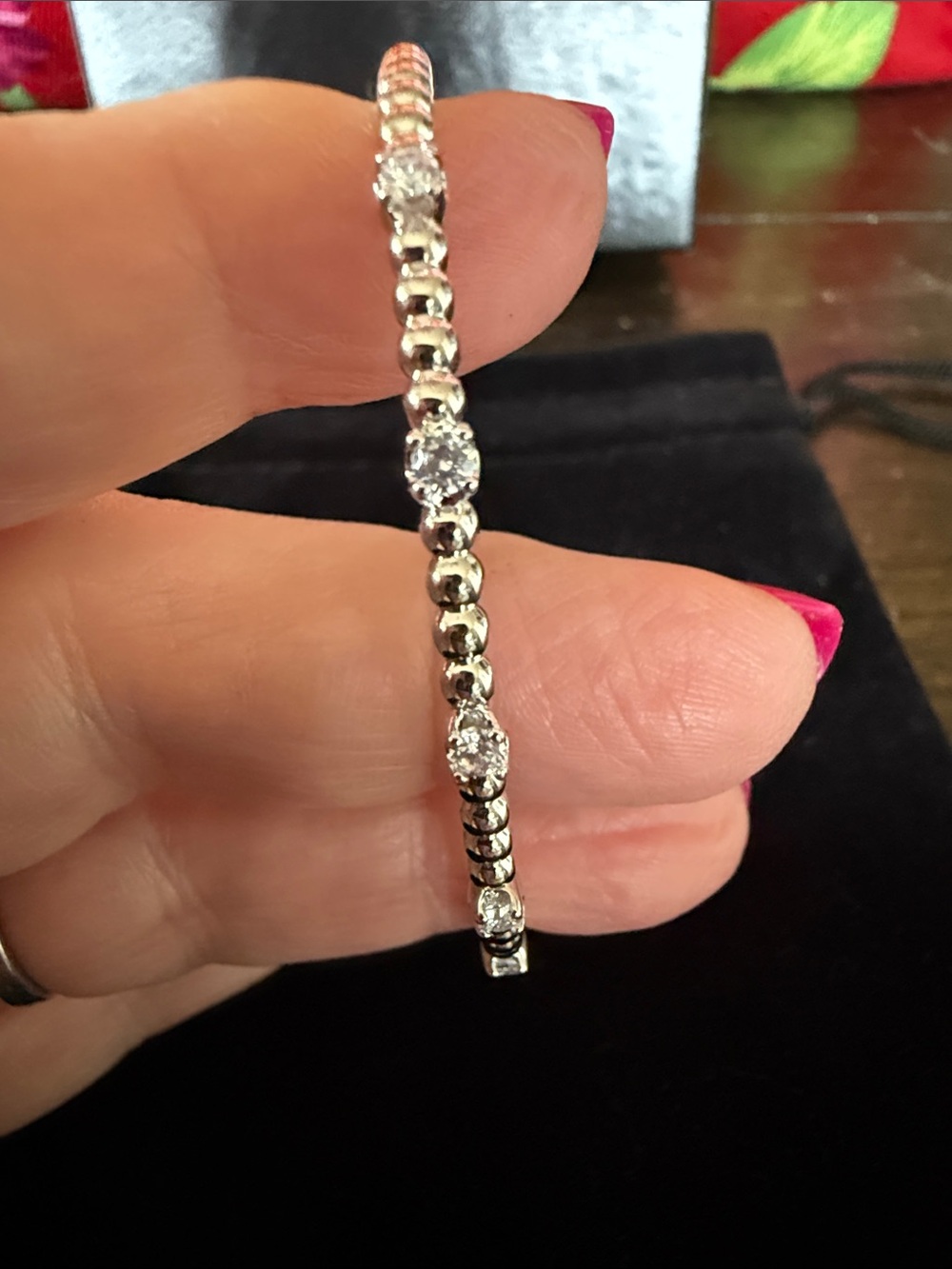 Freida Rothman Silver Tennis Bracelet with Clear Stones - kickstand closure